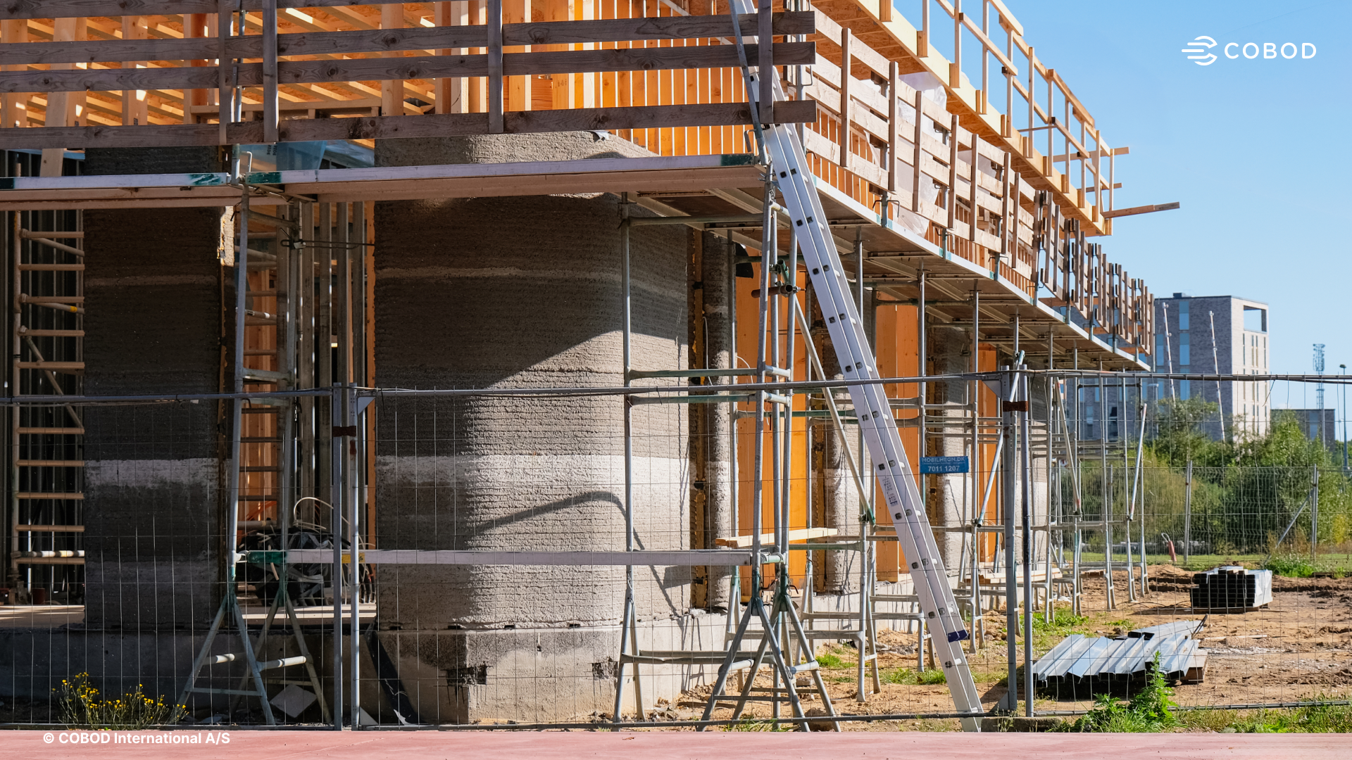 Construction site of the 3D printed housing project in Holstebro, Denmark.